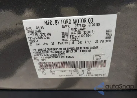 2015 Ford Explorer Limited from USA, damaged, VIN 1FM5K7F87FGC15537